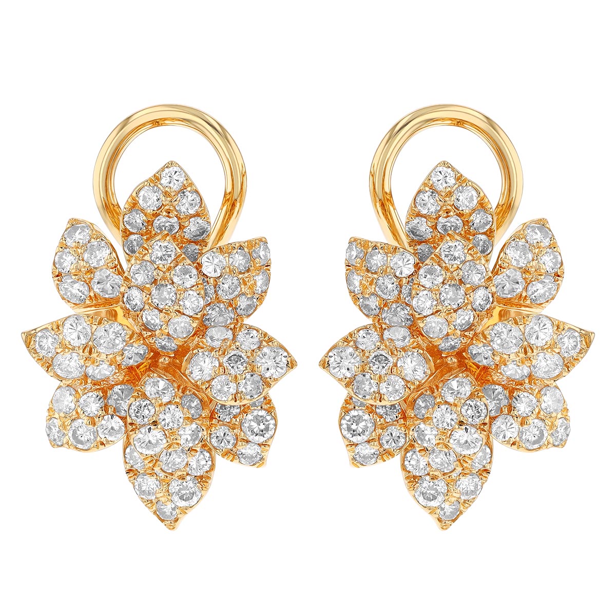 Diamond Pavé Flower Petal Drop Earrings in Yellow Gold