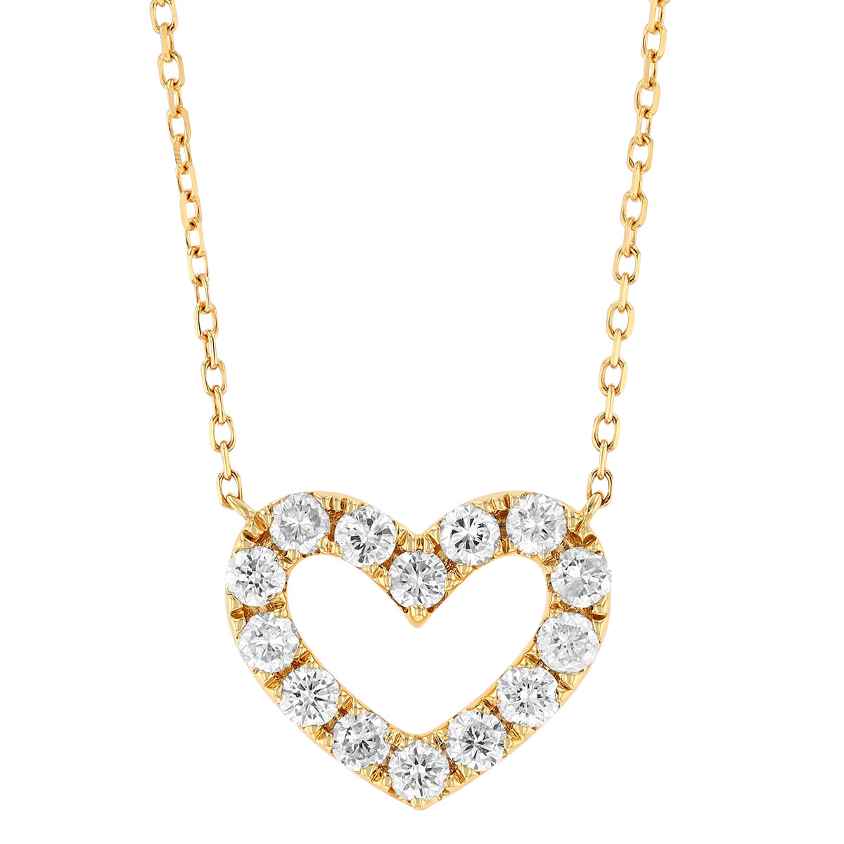 Diamond Open Heart Pendant in Yellow Gold, 16
