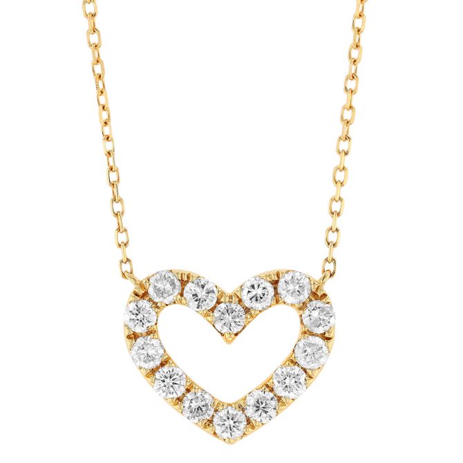 Diamond Open Heart Pendant in Yellow Gold, 16"