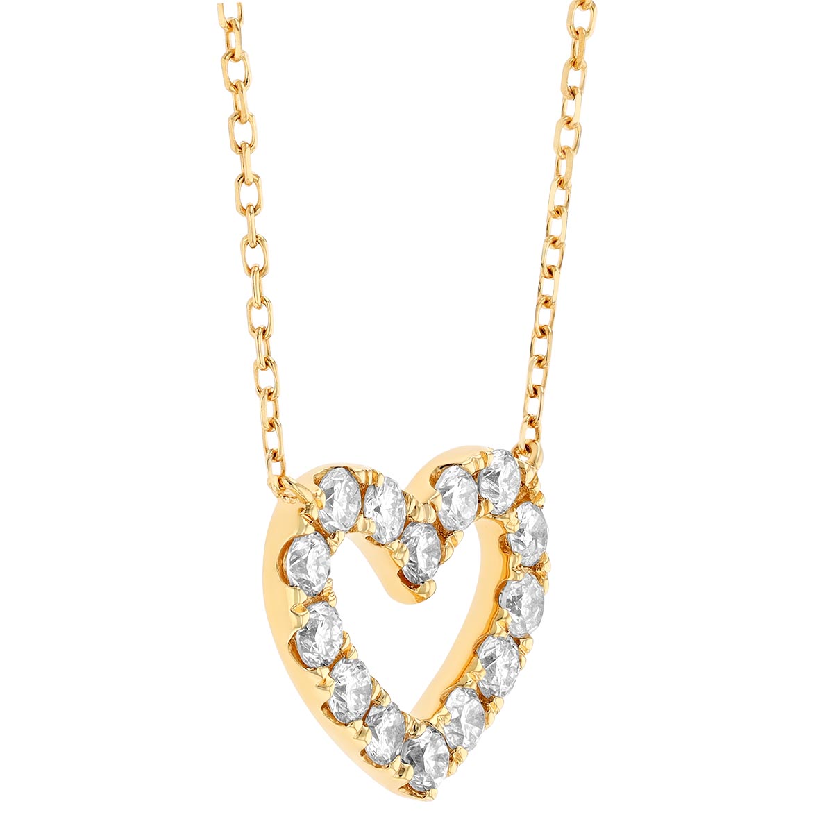 Diamond Open Heart Pendant in Yellow Gold, 16