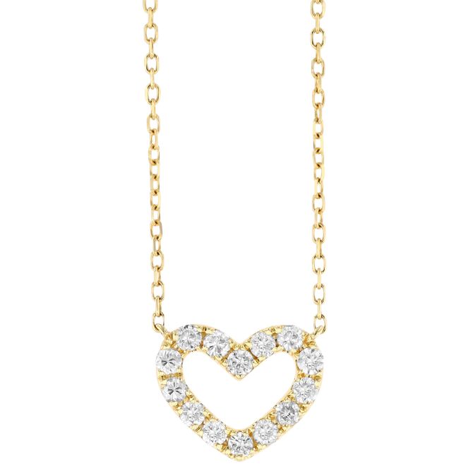 Diamond Open Heart Pendant in Yellow Gold, 16"