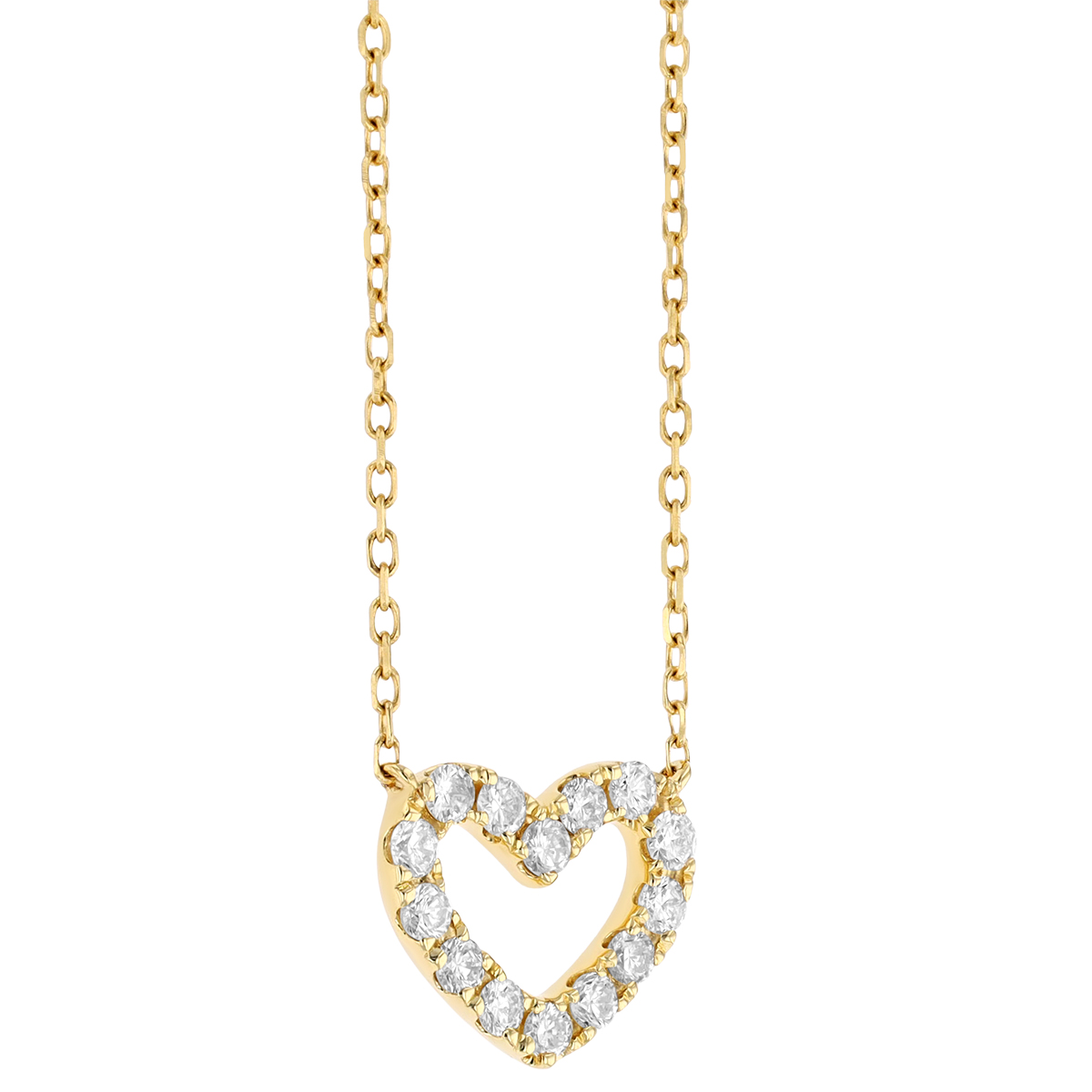 Diamond Open Heart Pendant in Yellow Gold, 16