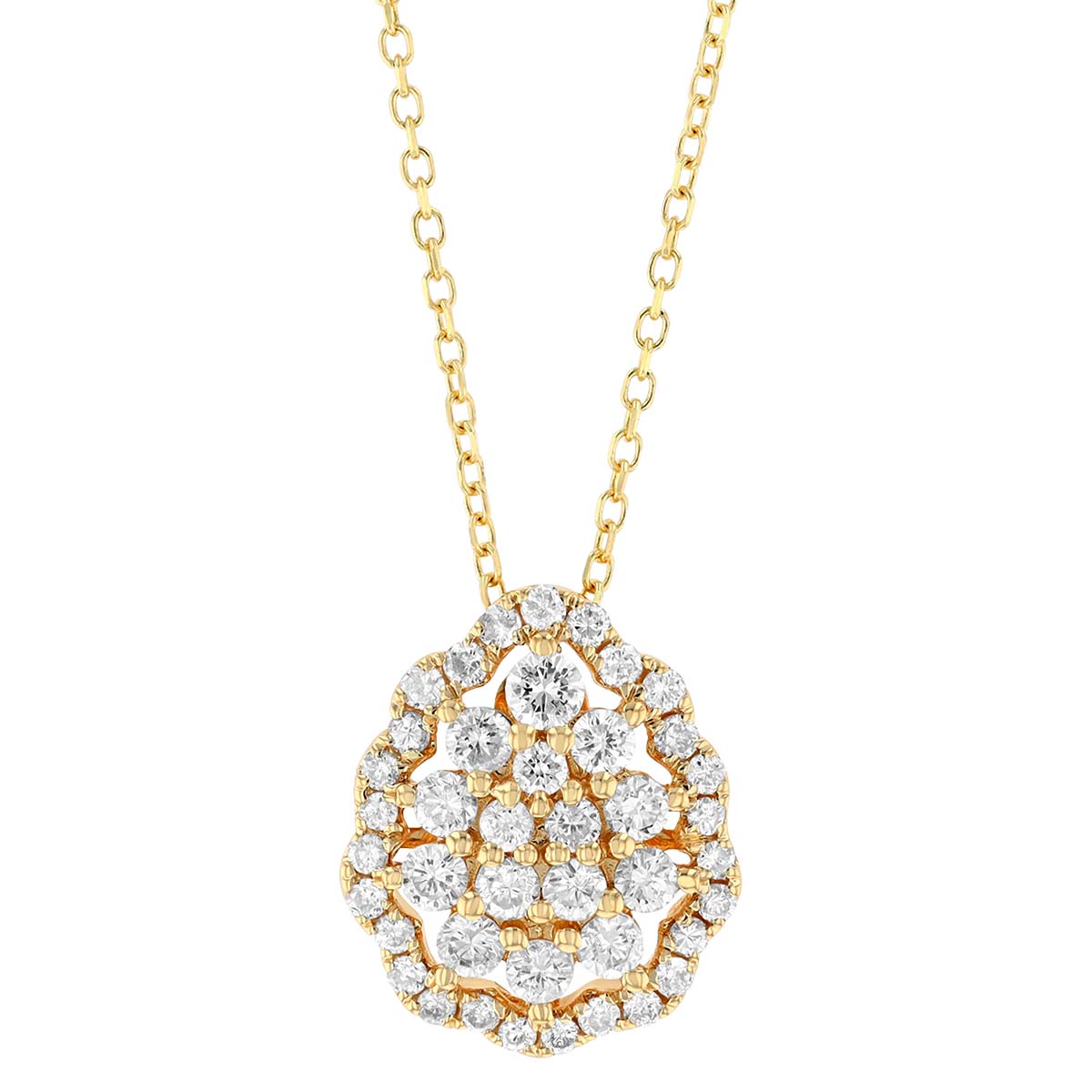 Diamond Pavé Pear Shaped Pendant in Yellow Gold, 16