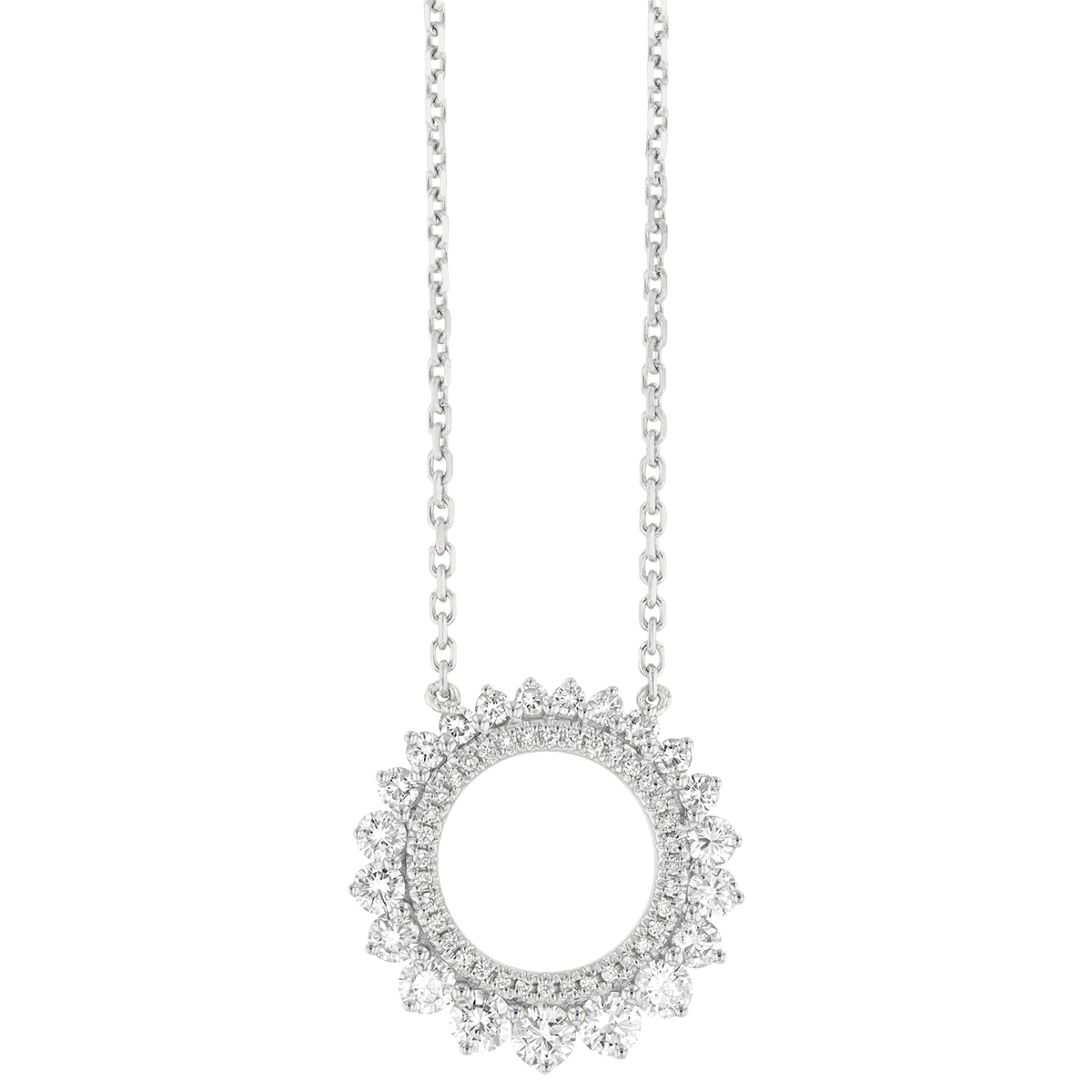 Graduated Diamond Open Circle Pendant in White Gold, 18