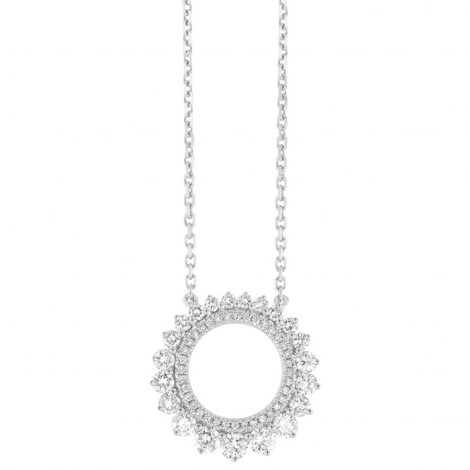 Graduated Diamond Open Circle Pendant in White Gold, 18"