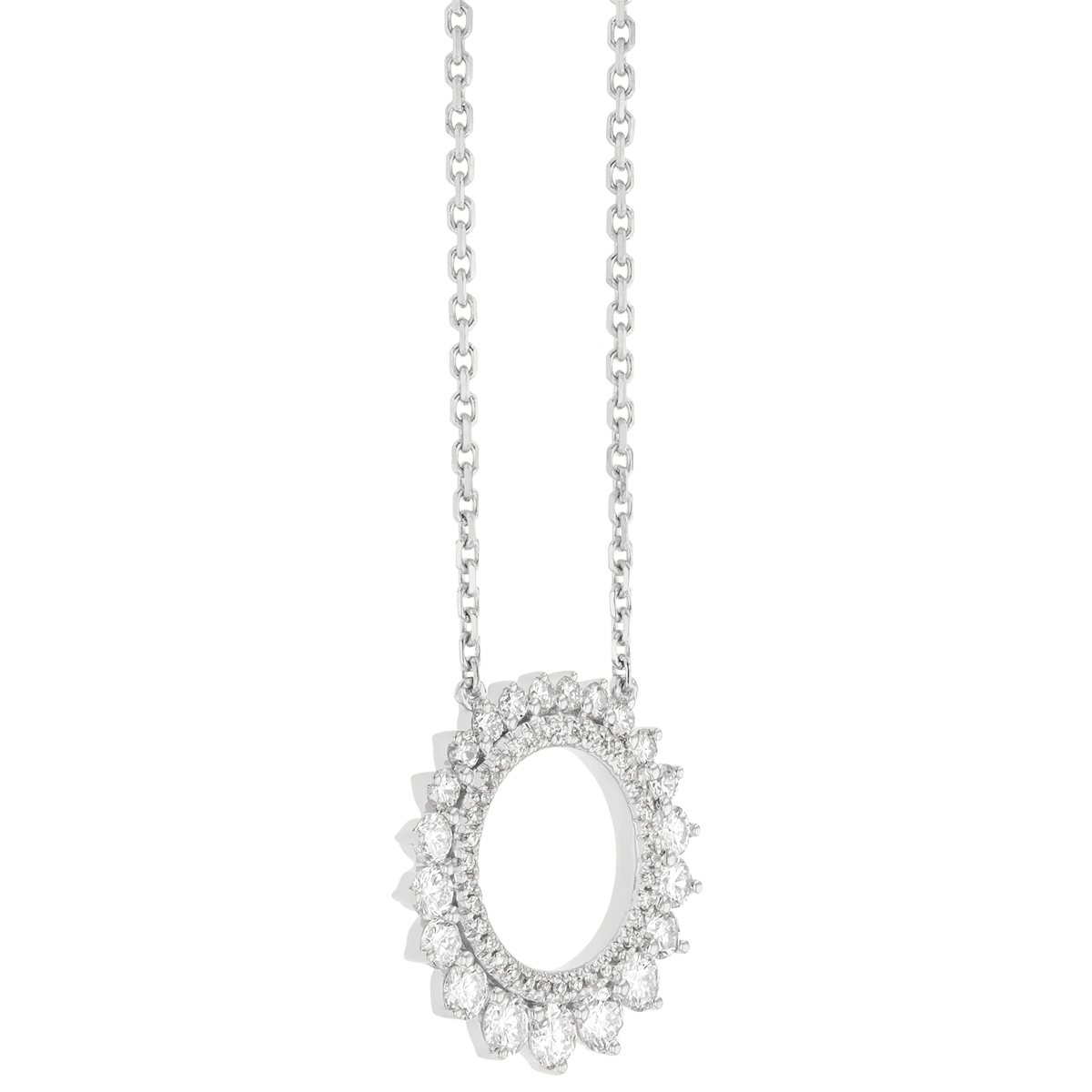 Graduated Diamond Open Circle Pendant in White Gold, 18
