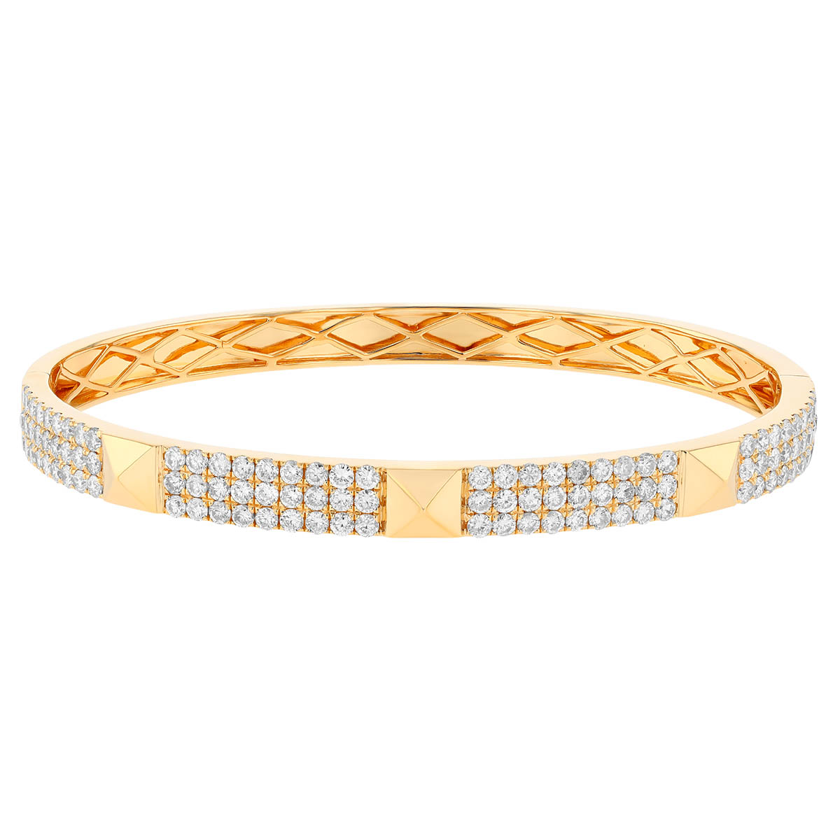 Diamond Pavé & Yellow Gold Pyramid Shape Bangle Bracelet