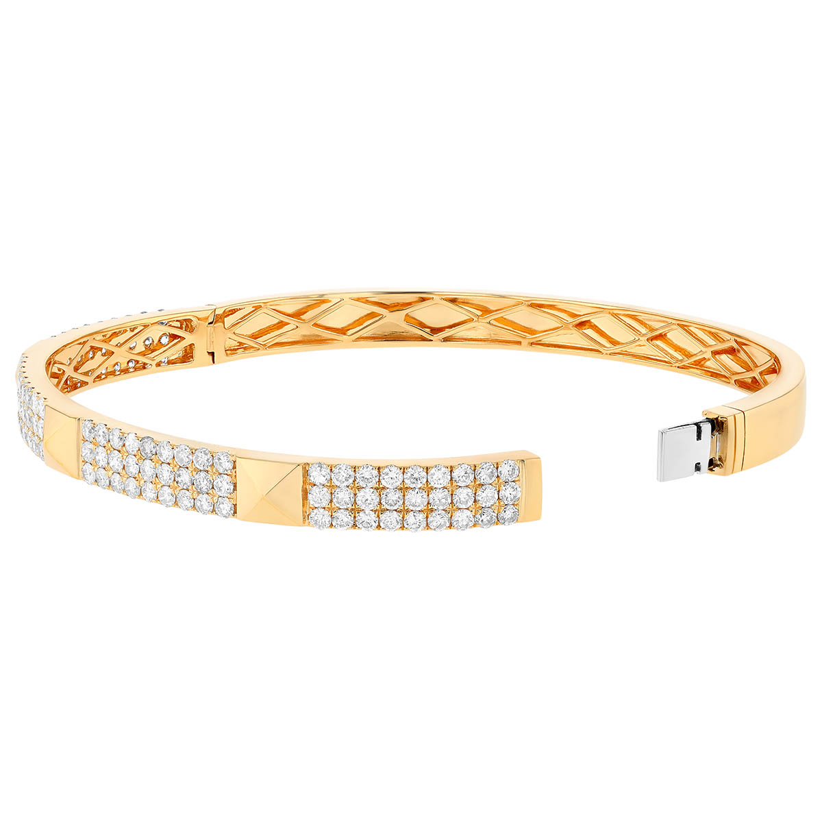 Diamond Pavé & Yellow Gold Pyramid Shape Bangle Bracelet