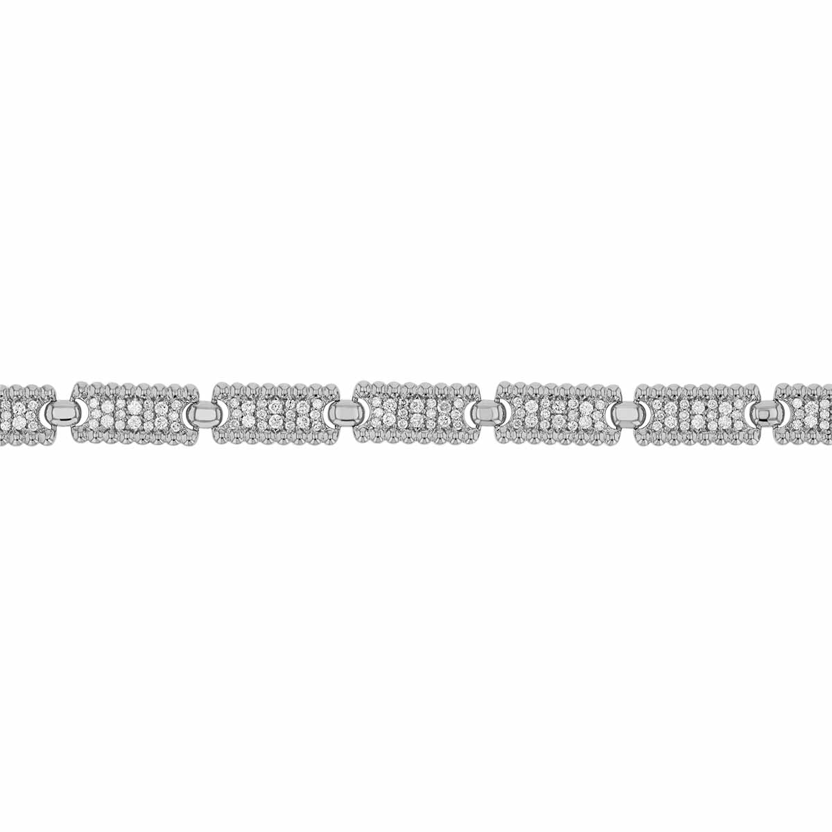 Diamond Pavé & Beaded Edge Rectangle Pattern Bracelet in White Gold