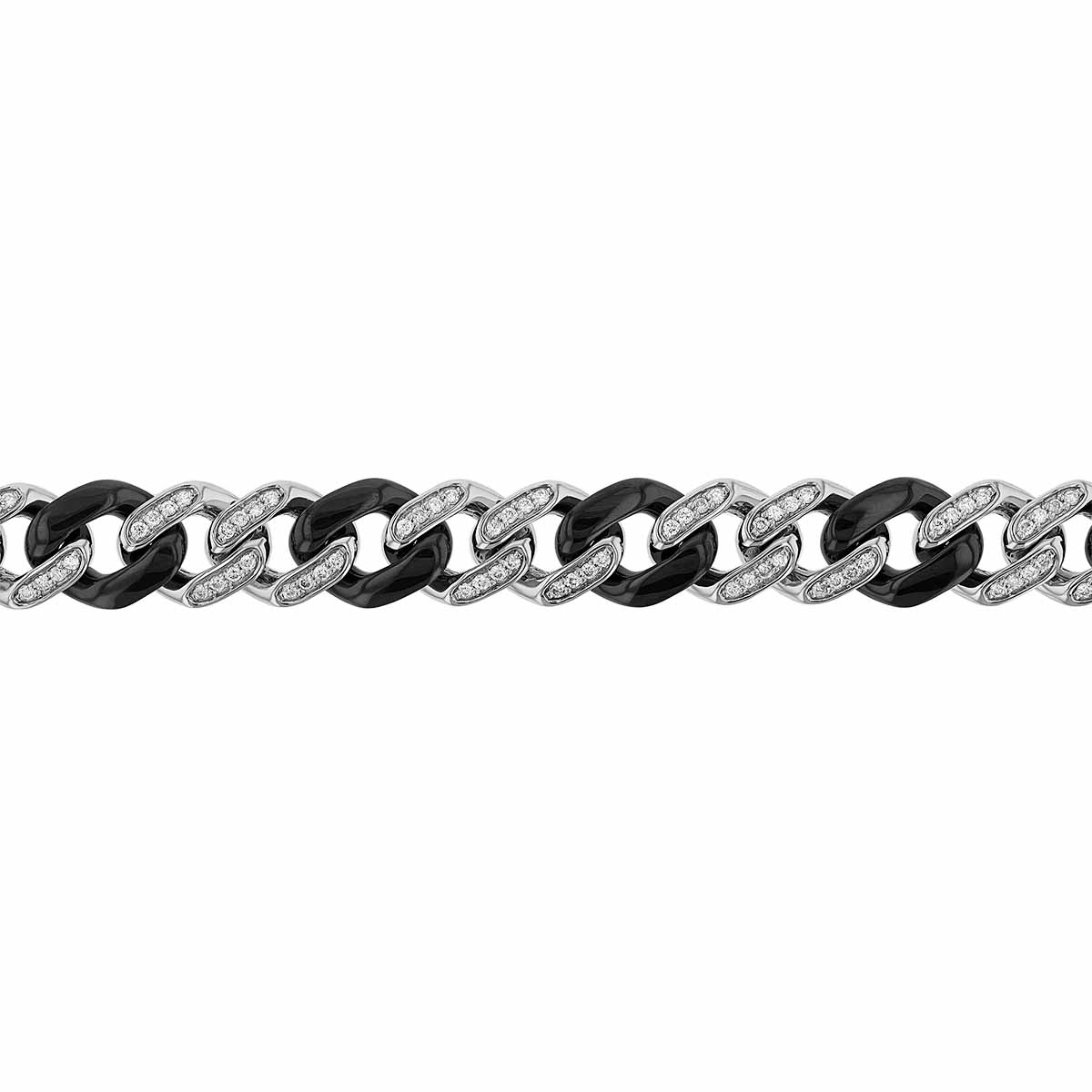 Diamond Pavé Curb Link Chain Bracelet in White Gold & Black Ceramic