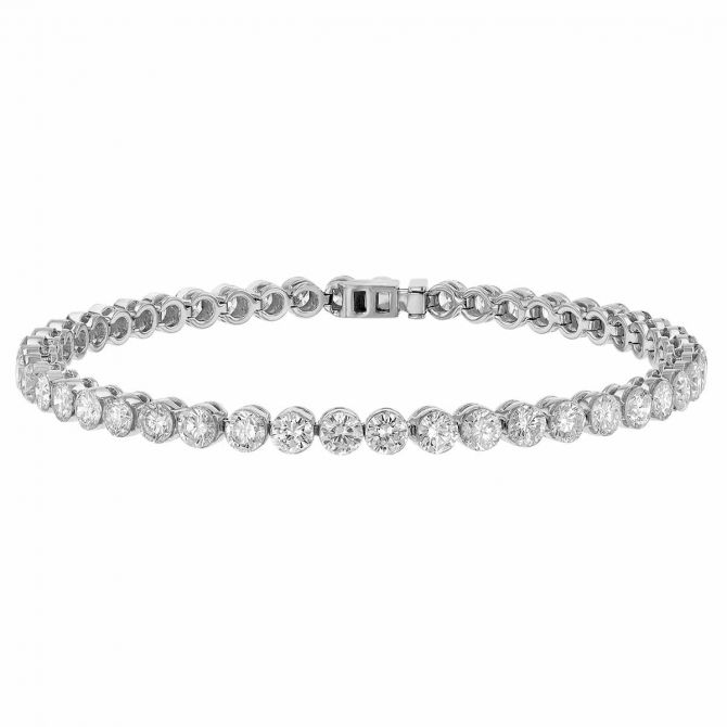 Gypsy Set Round Diamond Tennis Bracelet in White Gold, 7", 7.50 cttw
