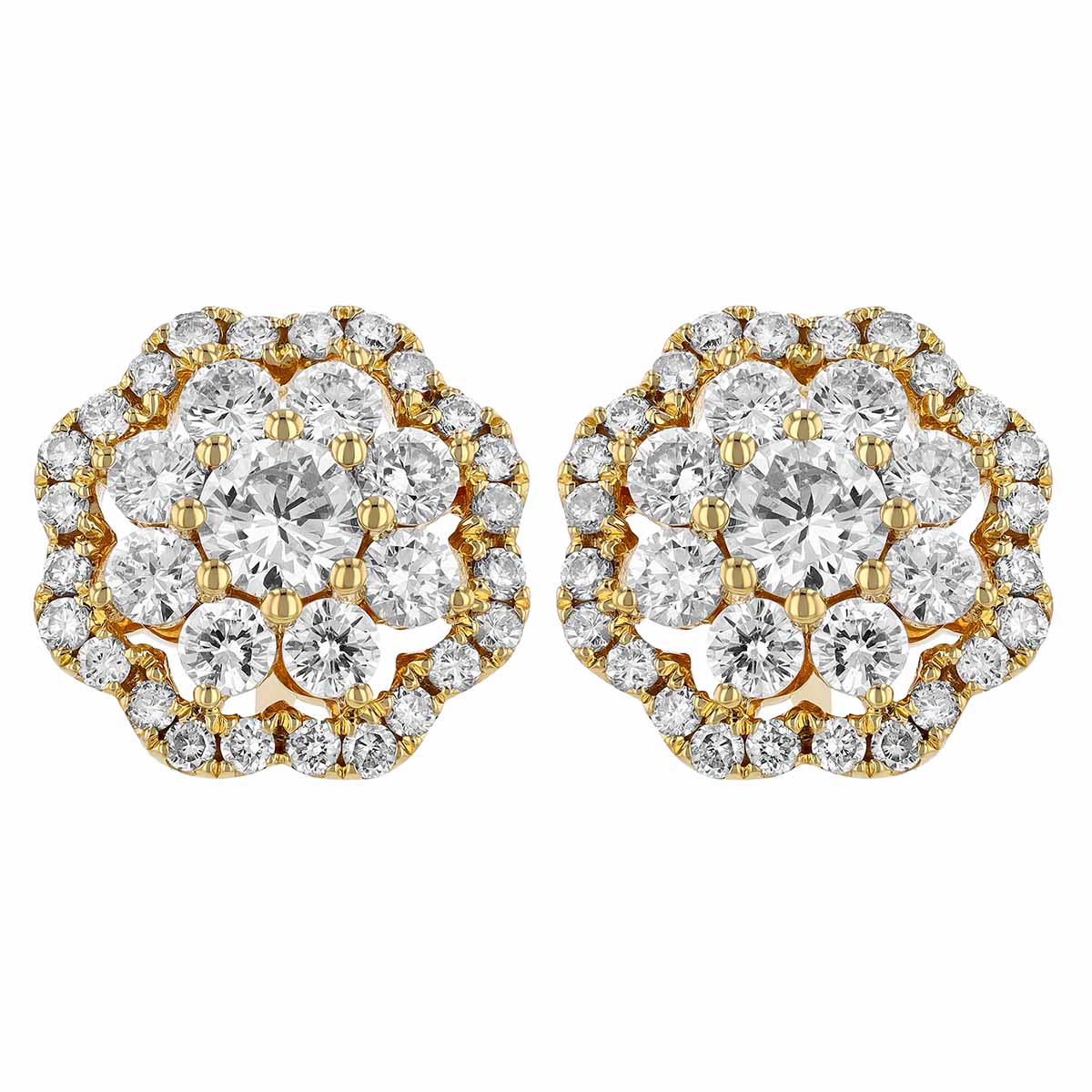 Diamond Floral Cluster Stud Earrings in Yellow Gold