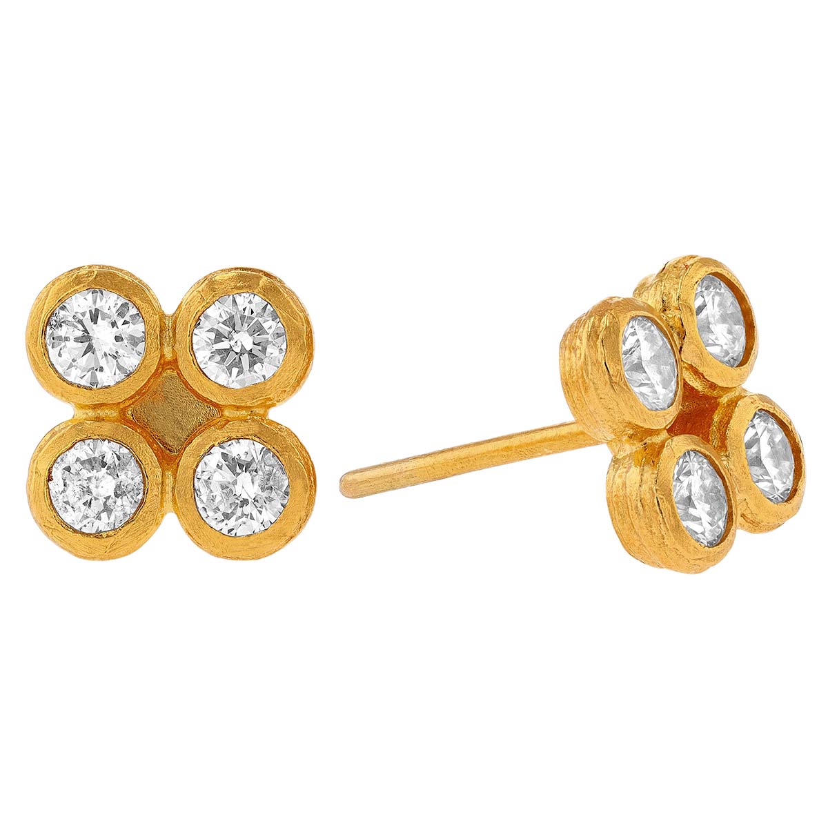 Gurhan Bezel Set Diamond Quartet Stud Earrings in Yellow Gold