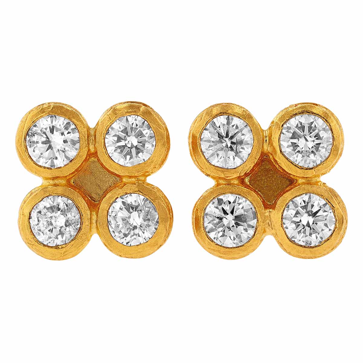 Gurhan Bezel Set Diamond Quartet Stud Earrings in Yellow Gold