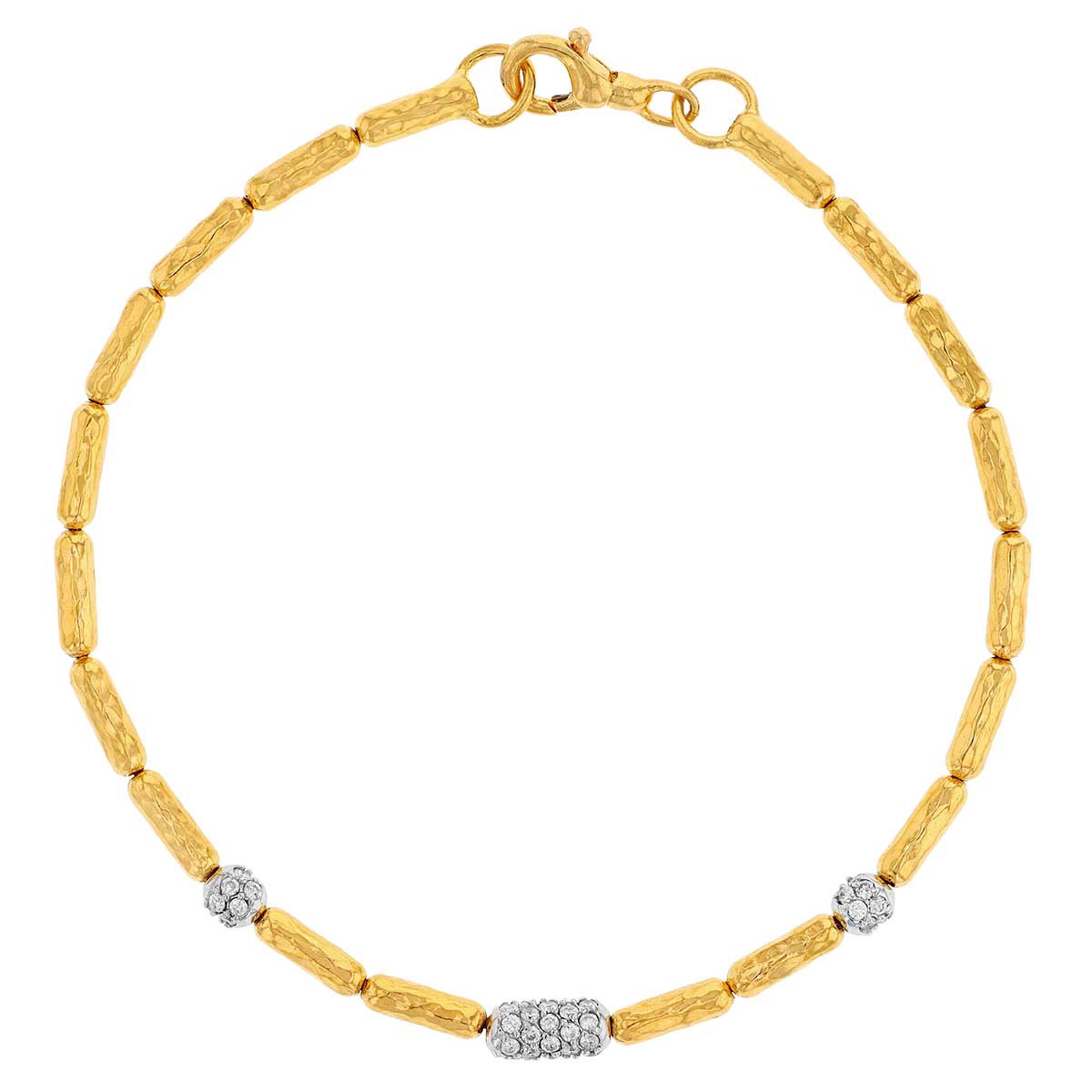 Gurhan Diamond Pavé & Long Rounded Yellow Gold Link Bracelet in Two Tone, 7.25