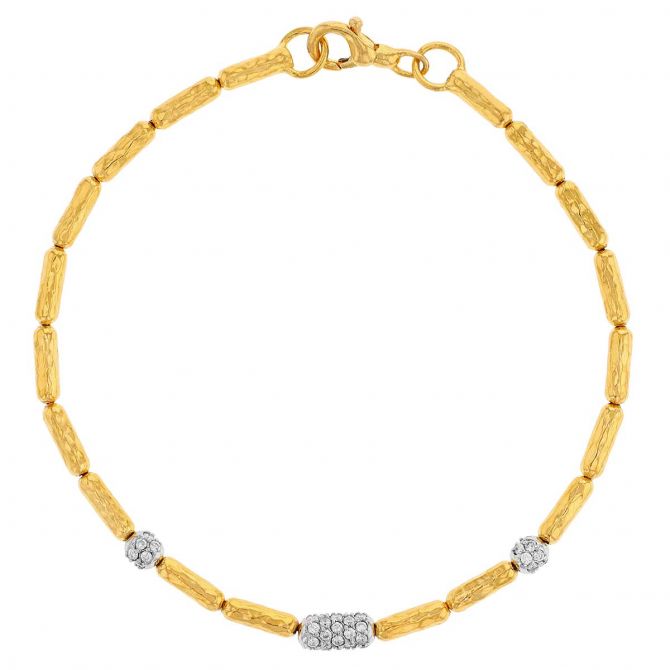 Gurhan Diamond Pavé & Long Rounded Yellow Gold Link Bracelet in Two Tone, 7.25"