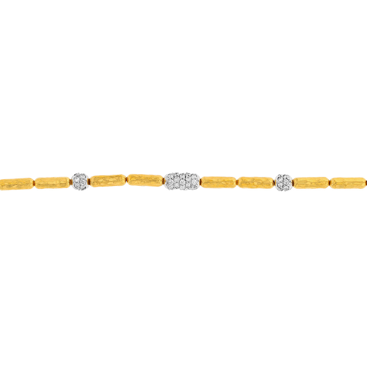 Gurhan Diamond Pavé & Long Rounded Yellow Gold Link Bracelet in Two Tone, 7.25