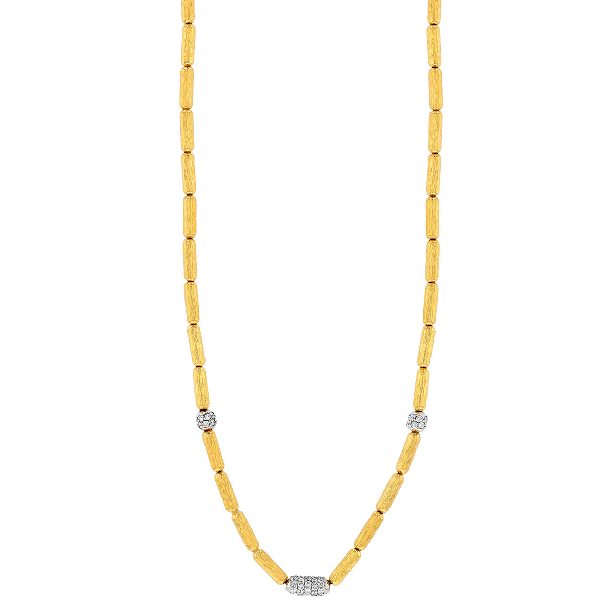 Gurhan Diamond Pavé & Long Rounded Yellow Gold Link Necklace in Two Tone, 18