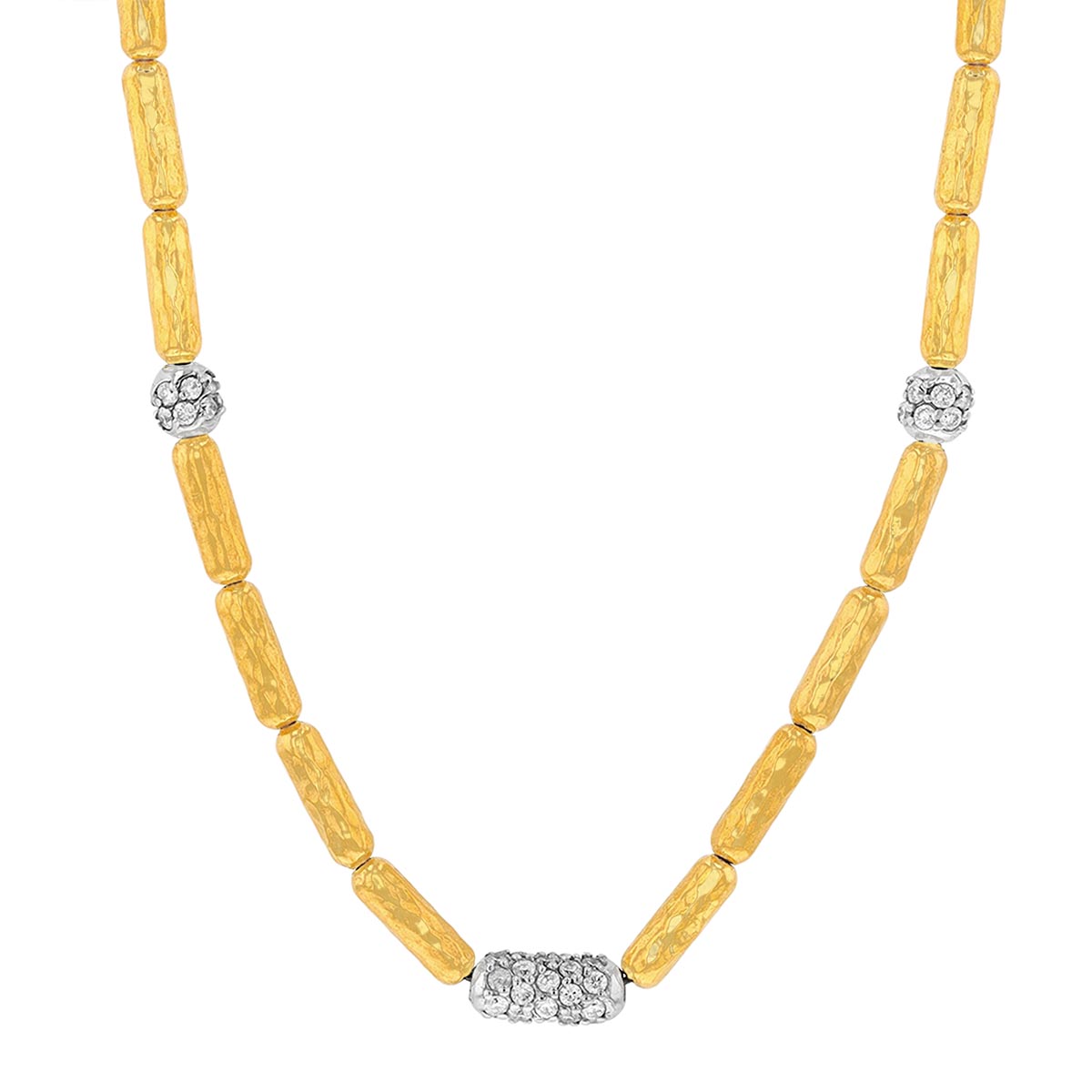 Gurhan Diamond Pavé & Long Rounded Yellow Gold Link Necklace in Two Tone, 18