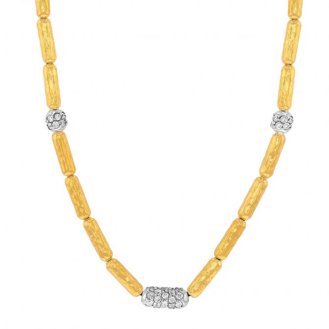 Gurhan Diamond Pavé & Long Rounded Yellow Gold Link Necklace in Two Tone, 18"