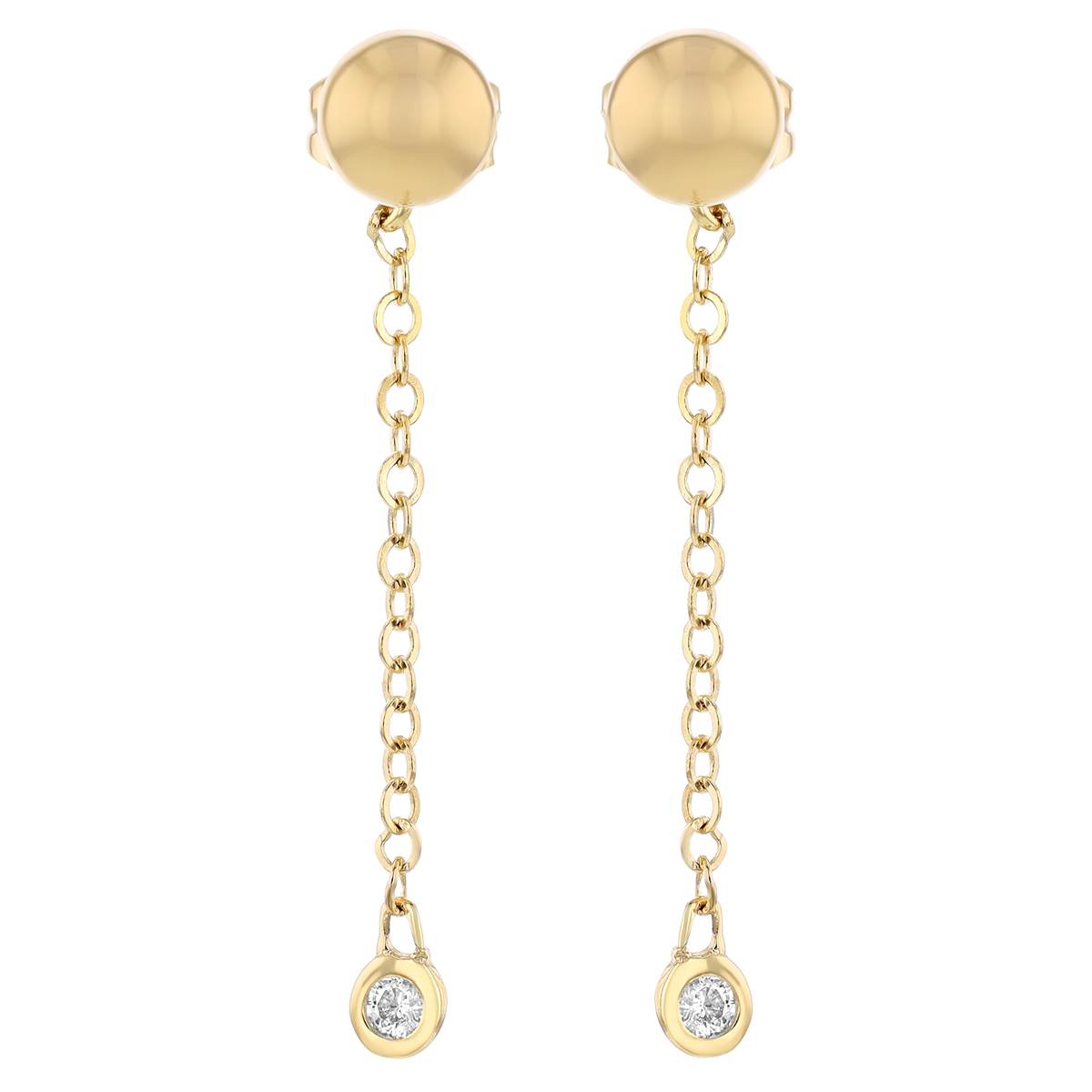 Bezel Set Diamond Chain Dangle Earrings in Yellow Gold