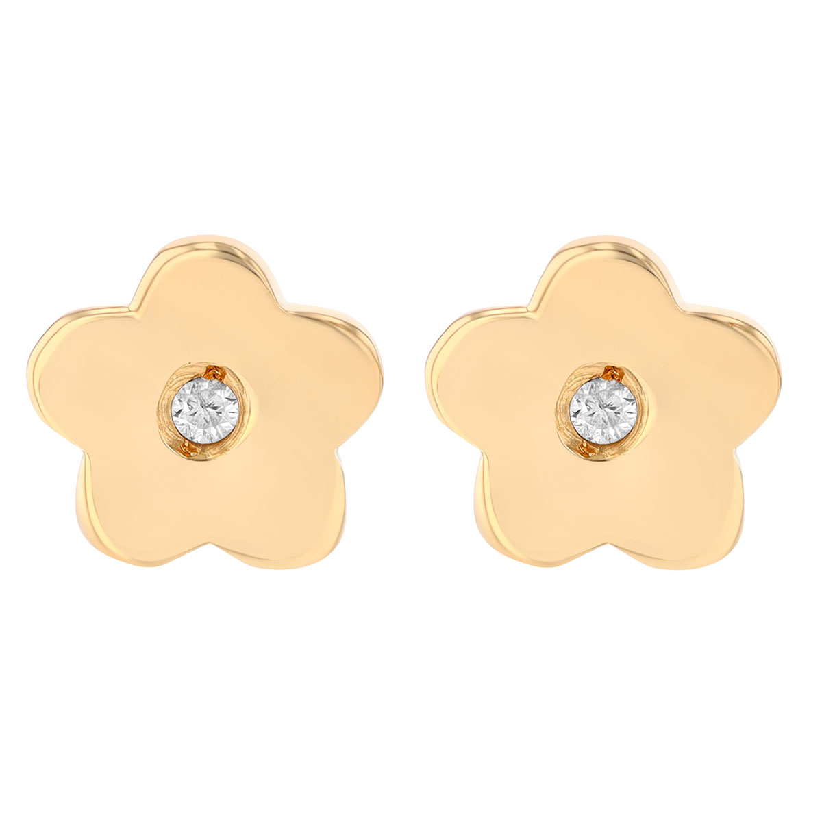 Children's Flush Set Diamond Flower Stud Earrings in Yellow Gold