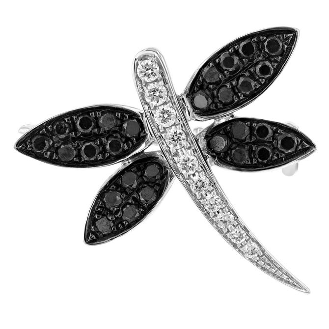 Frederic Sage Black & White Diamond Pavé Dragonfly Brooch in White Gold & Black Rhodium