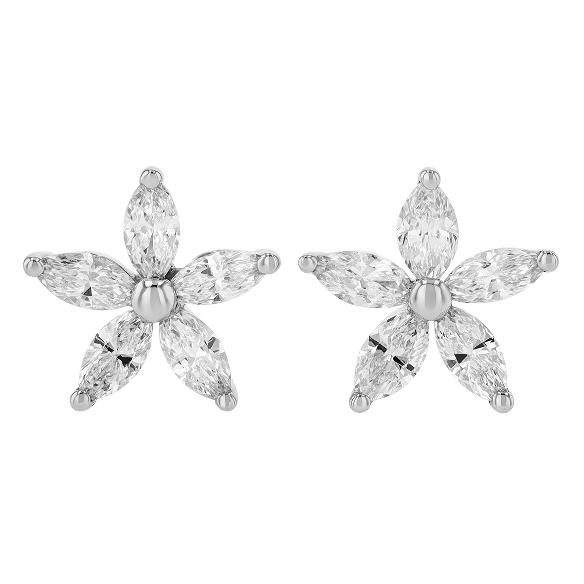 Frederic Sage Marquise Diamond Flower Stud Earrings in White Gold