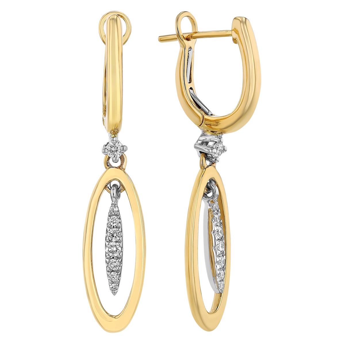 Frederic Sage Diamond Navette & Open Oval Long Dangle Earrings in Two Tone Gold
