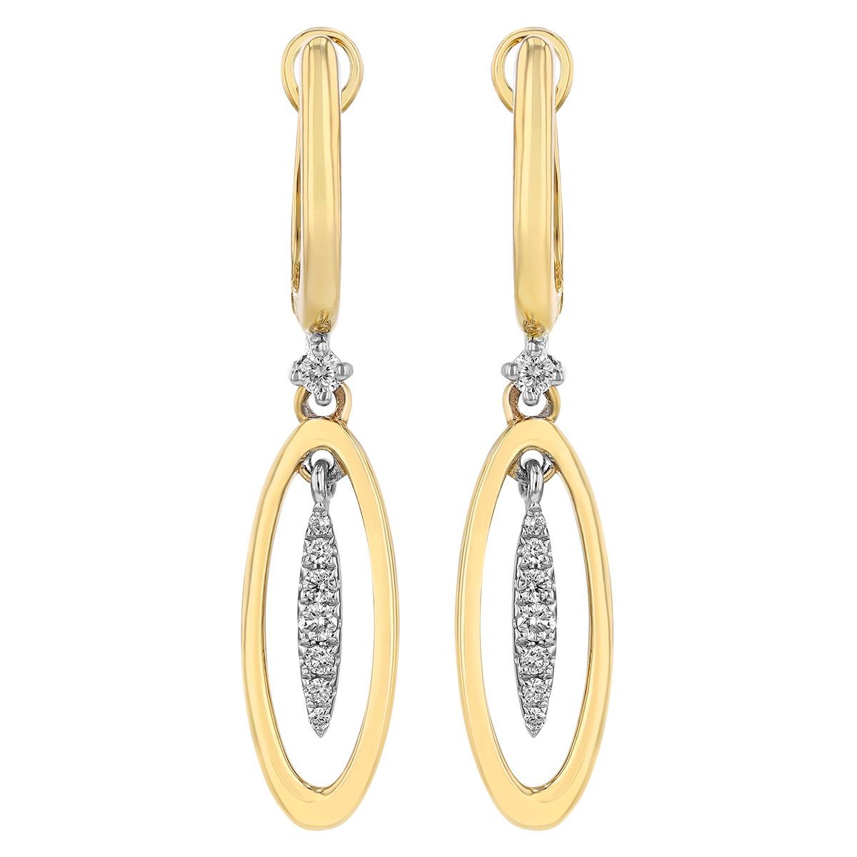 Frederic Sage Diamond Navette & Open Oval Long Dangle Earrings in Two Tone Gold