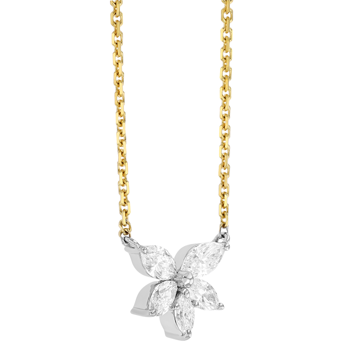 Frederic Sage Marquise Diamond Floral Pendant in Two Tone, 18
