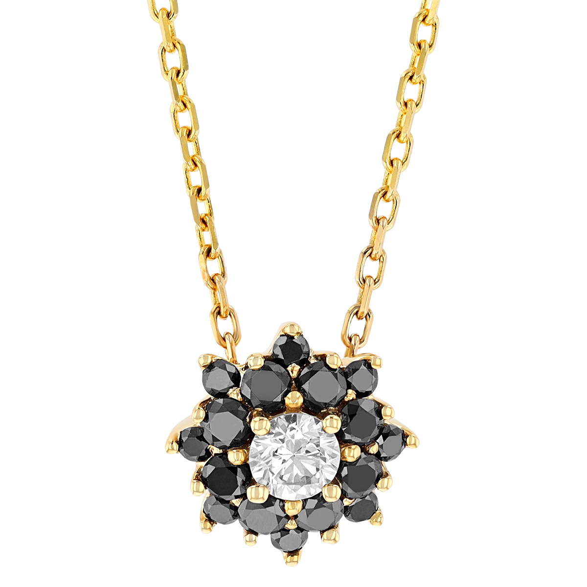 Frederic Sage Lumina Black & White Diamond Flower Necklace in Yellow Gold, 18