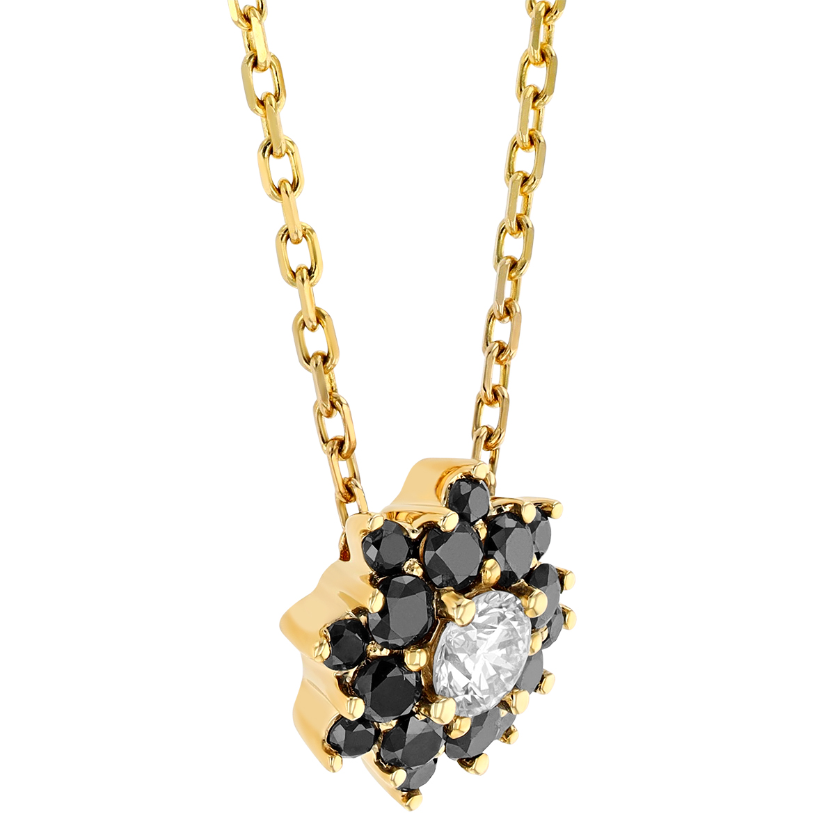 Frederic Sage Lumina Black & White Diamond Flower Necklace in Yellow Gold, 18