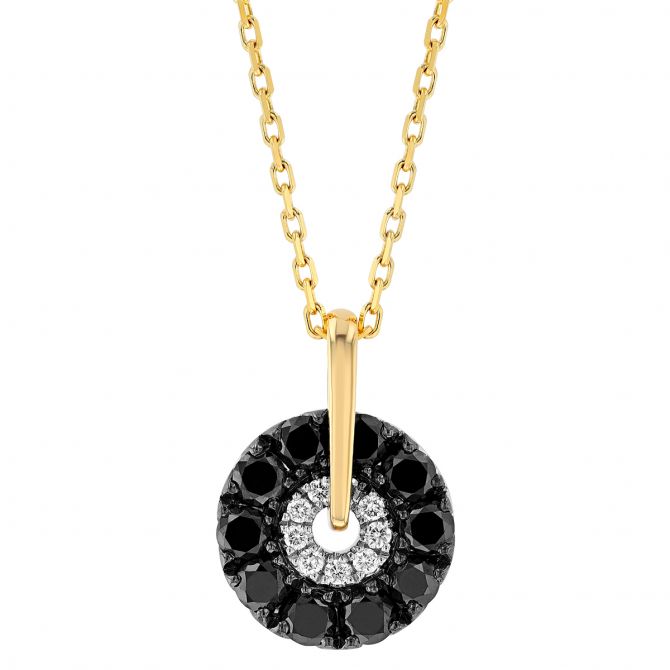 Frederic Sage Firenze Black & White Diamond Open Disc Pendant in Two Tone Gold, 18"