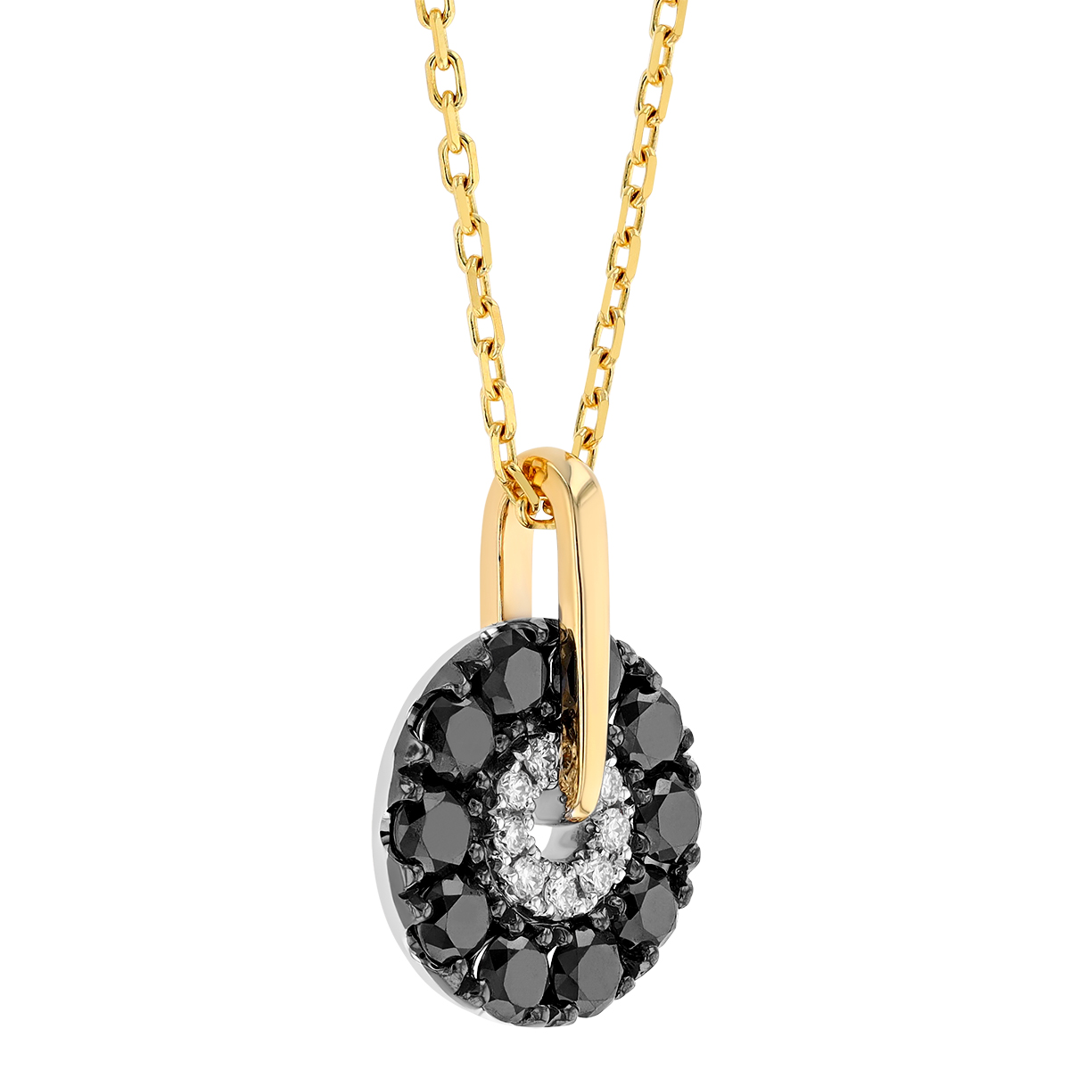 Frederic Sage Firenze Black & White Diamond Open Disc Pendant in Two Tone Gold, 18