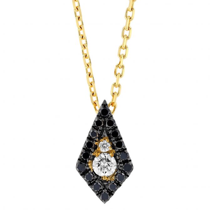 Frederic Sage Firenze Black & White Diamond Kite Shaped Pendant in Yellow Gold, 18"