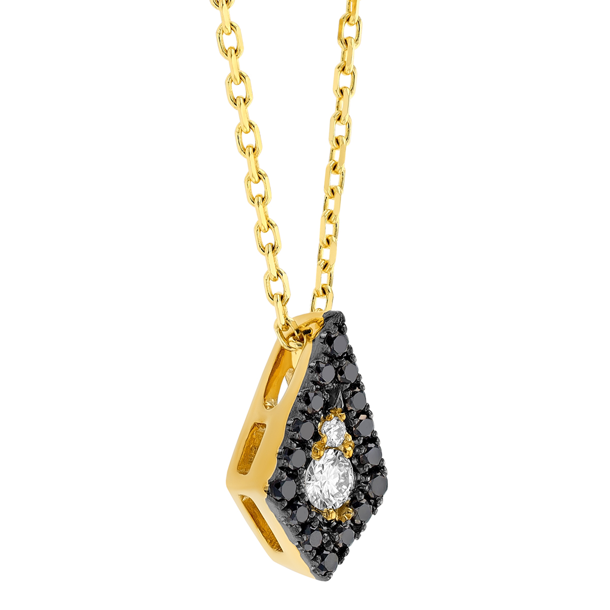 Frederic Sage Firenze Black & White Diamond Kite Shaped Pendant in Yellow Gold, 18