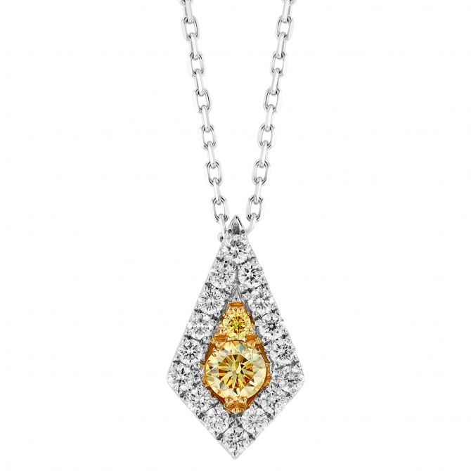 Frederic Sage Firenze Fancy Yellow & White Diamond Kite Shaped Pendant in Two Tone Gold, 18"