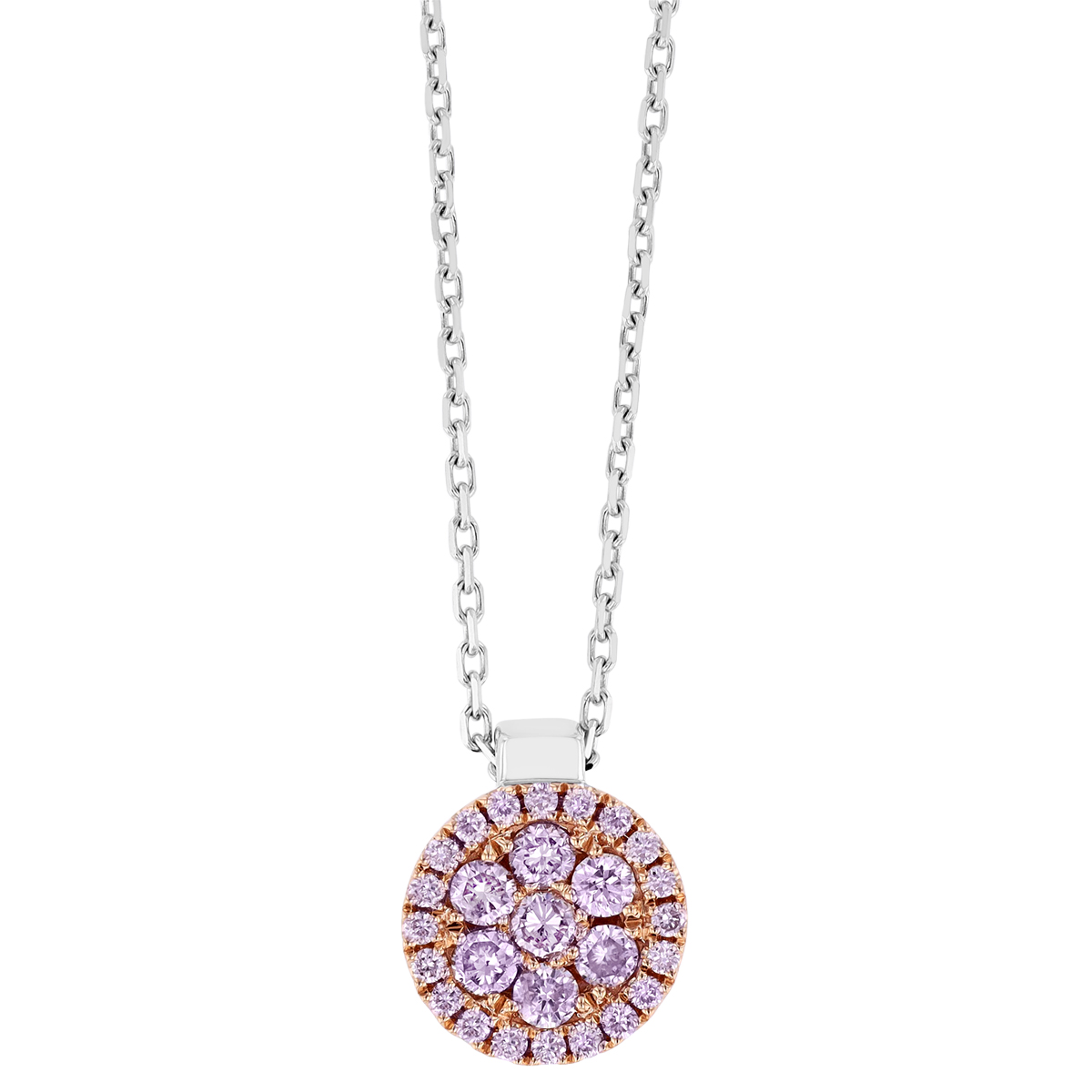 Frederic Sage Firenze Pink Diamond Pavé Cluster Circle Pendant in Rose & White Gold, 18