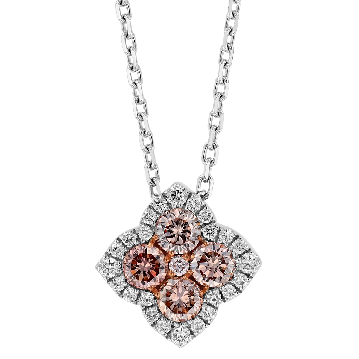 Frederic Sage Fleur D'Amour Fancy Pink & White Diamond Quatrefoil Pendant in Rose & White Gold, 18