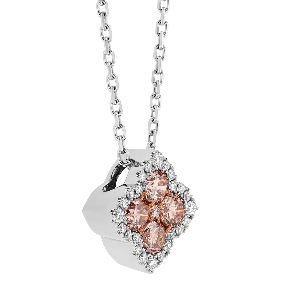 Frederic Sage Fleur D'Amour Fancy Pink & White Diamond Quatrefoil Pendant in Rose & White Gold, 18
