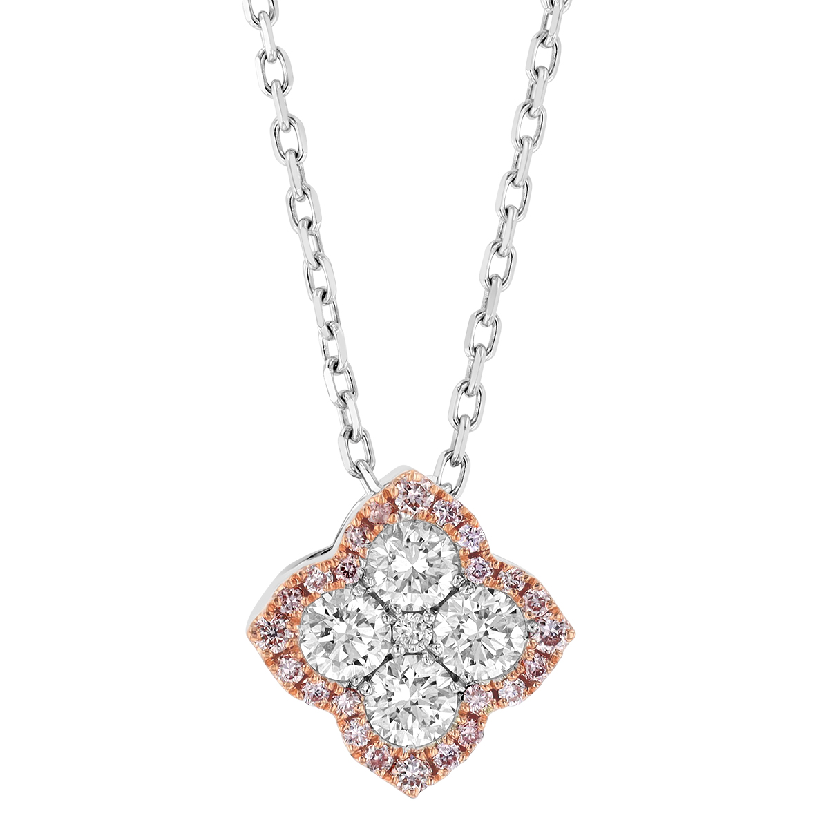 Frederic Sage Fleur D'Amour White & Fancy Pink Diamond Quatrefoil Pendant in Rose & White Gold, 18