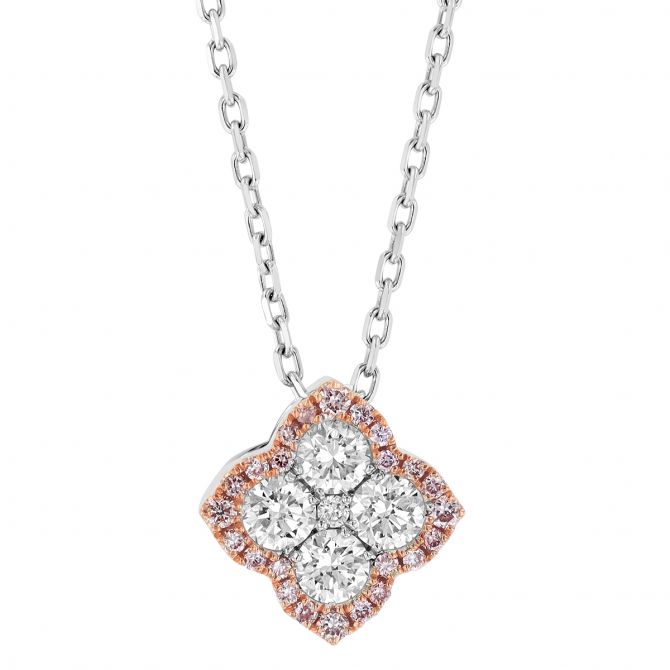 Frederic Sage Fleur D'Amour White & Fancy Pink Diamond Quatrefoil Pendant in Rose & White Gold, 18"