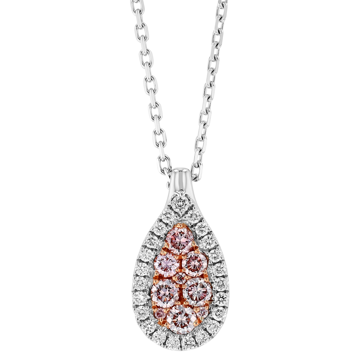 Frederic Sage Firenze Fancy Pink & White Diamond Pear Shaped Pendant in Rose & White Gold, 18