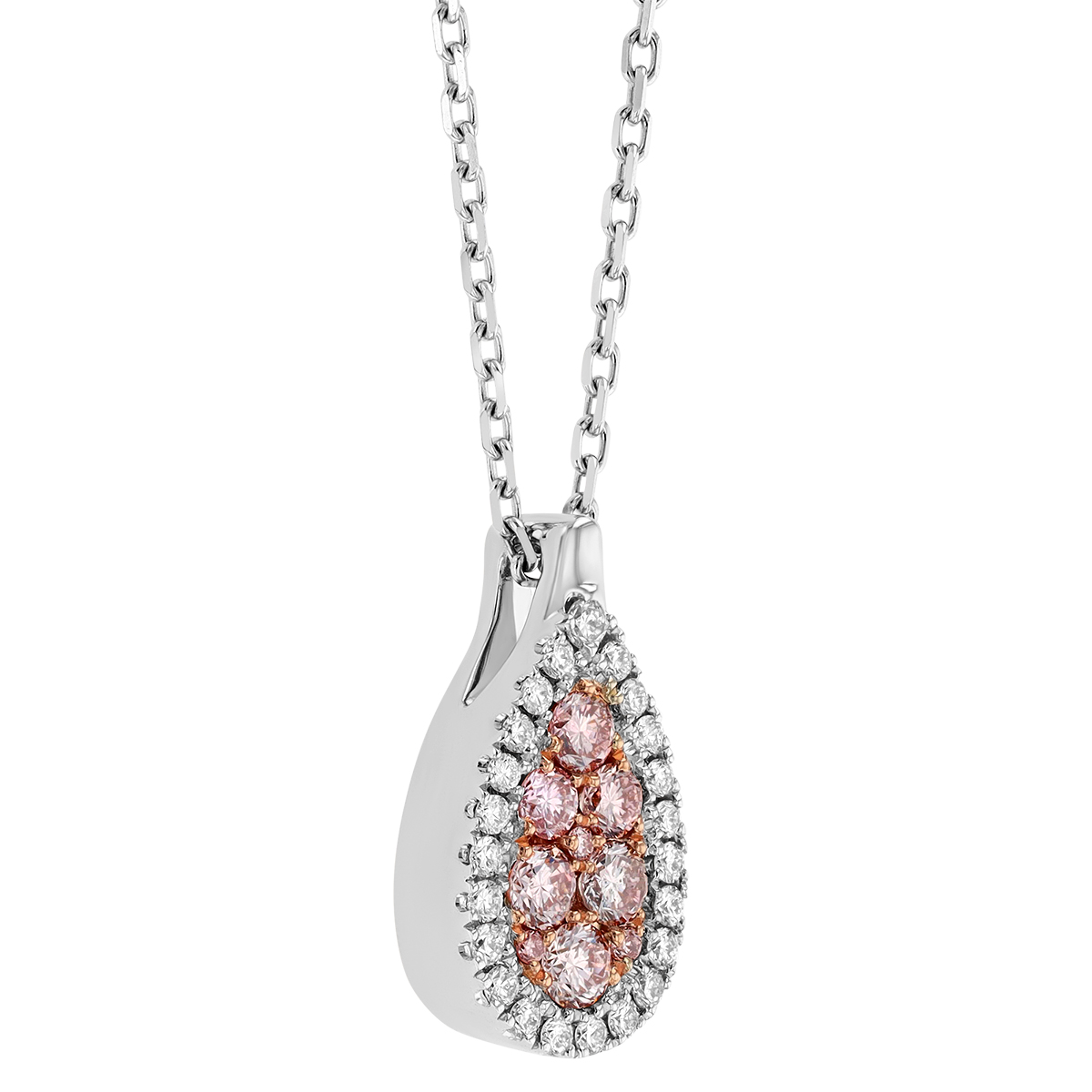 Frederic Sage Firenze Fancy Pink & White Diamond Pear Shaped Pendant in Rose & White Gold, 18