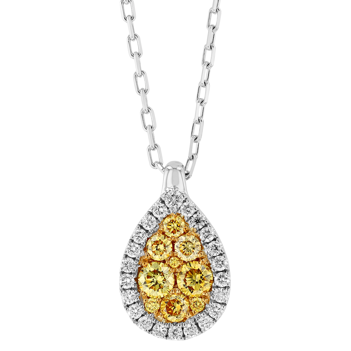 Frederic Sage Firenze Fancy Yellow & White Diamond Pear Shaped Pendant in Two Tone Gold, 18