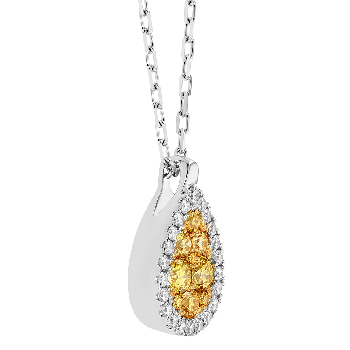Frederic Sage Firenze Fancy Yellow & White Diamond Pear Shaped Pendant in Two Tone Gold, 18