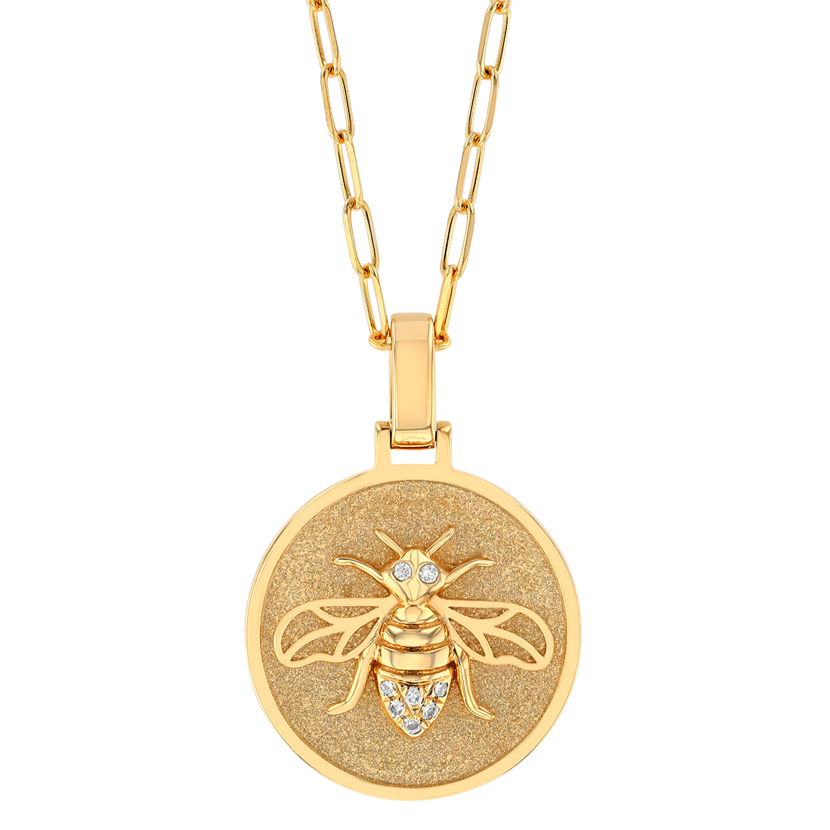 Frederic Sage Bee Diamond Disc Pendant in Matte Yellow Gold, 18