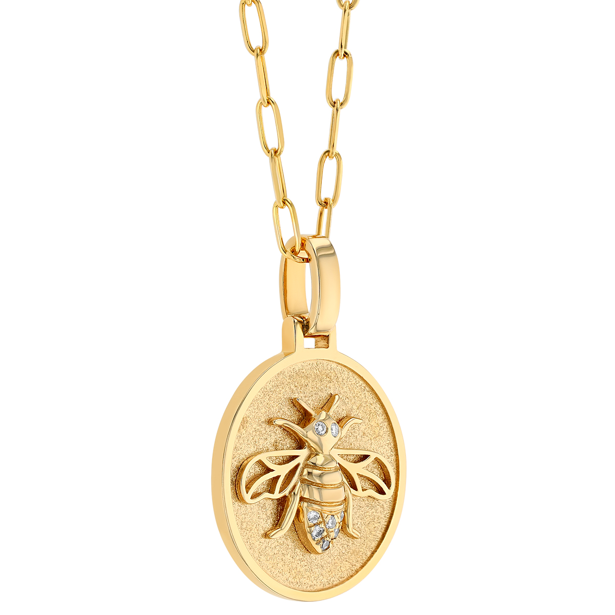 Frederic Sage Bee Diamond Disc Pendant in Matte Yellow Gold, 18