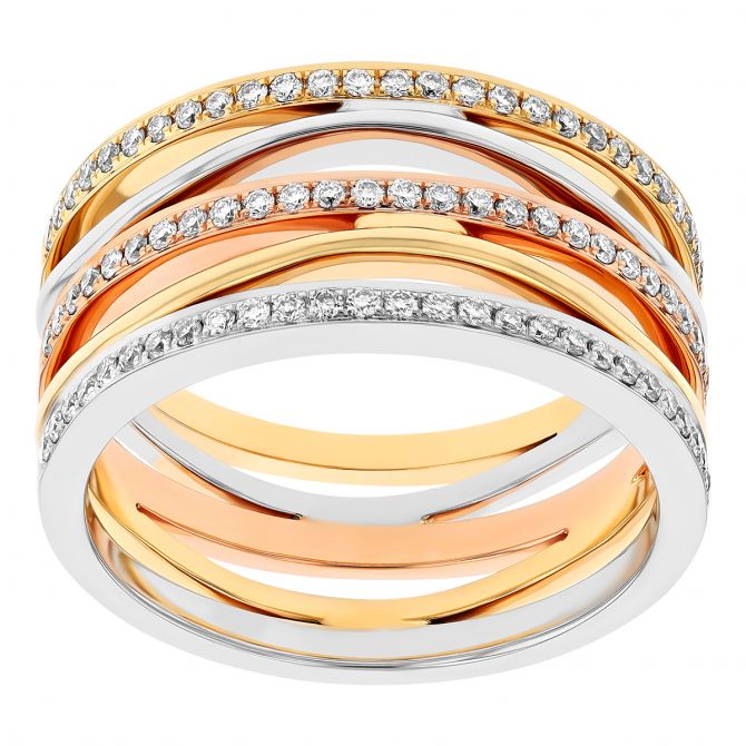 Frederic Sage Diamond 5 Row Band Ring in Tri Tone Gold